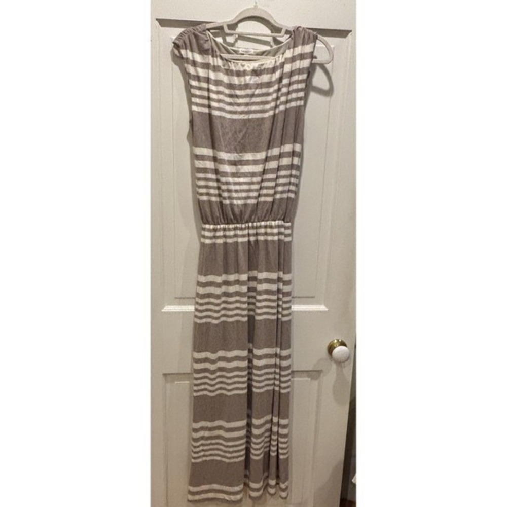 Garnet Hill Santorini Knit Maxi Dress Striped‎ Cinched Waist Lined Size L